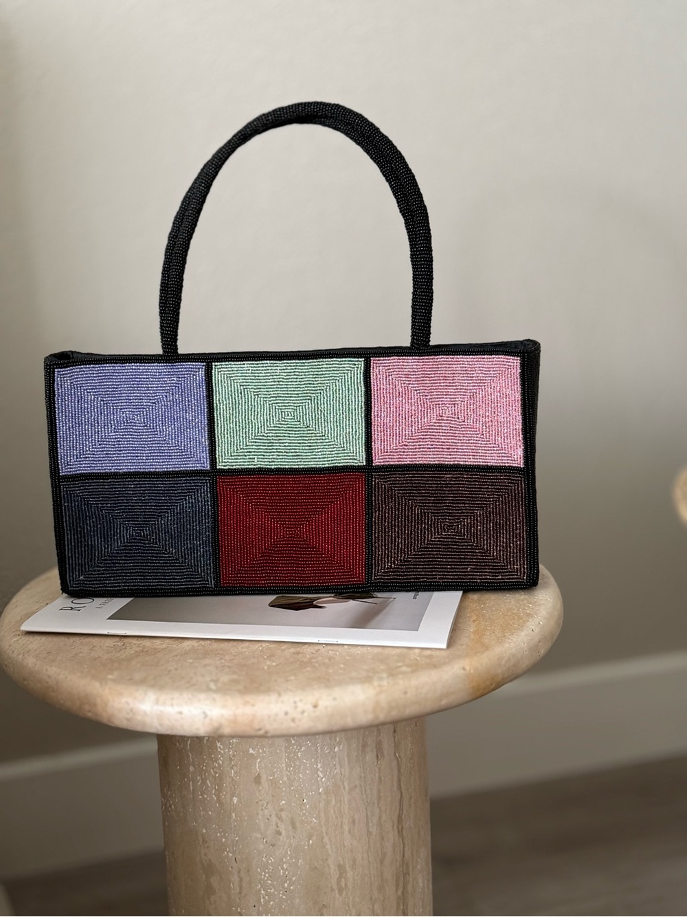 Vintage Beaded Color Block Evening Bag Art Deco Y2K Statement Purse